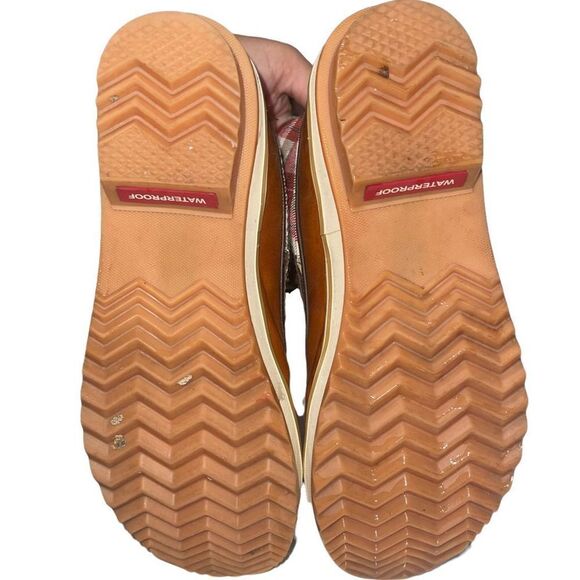 Sorel Tivoli Leather & Shearling Tan & Red Plaid Short Duck Boots - Size 6‎ - Picture 6 of 8